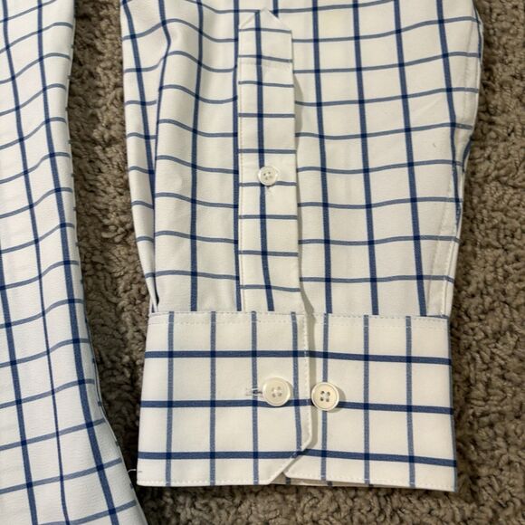 Mizzen Main Leeward Dress Shirt Men’s 2XL White Blue Check Stretch Long Sleeve - Picture 2 of 7